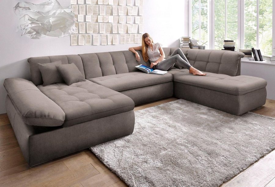 DOMO collection Wohnlandschaft NMORIC im XXL-Format, 353x216x80 cm, inkl. Zierkissen U-Form, wahlweise mit Bettfunktion und Armlehnenverstellung