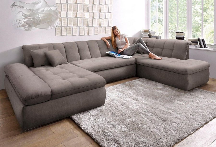 DOMO collection Wohnlandschaft NMORIC im XXL-Format, 353x216x80 cm, inkl. Zierkissen U-Form, wahlweise mit Bettfunktion und Armlehnenverstellung