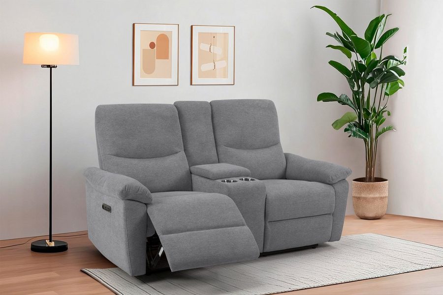 Home affaire 2-Sitzer ODILON, 2er-Kinosofa, TV-Sessel, Mulitmedia-Sofa, Struktur, USB A/C, Relaxfunktion manuell u. elektrisch, Getränkehalter, Staufach