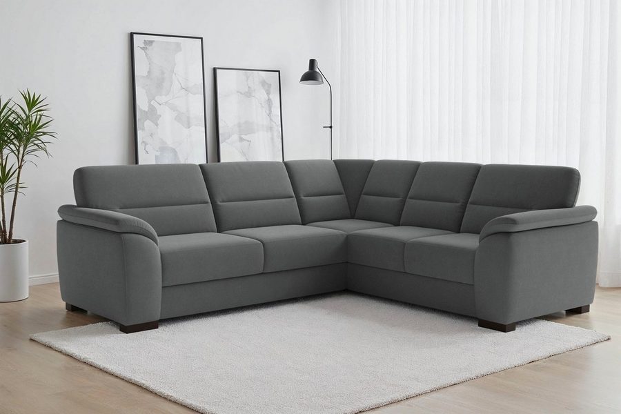 sit&more Ecksofa Montego L-Form, B: 256 cm, große Stoffauswahl, Komfortsitzhöhe 46 cm, mit Schlaffunktion, optional Schubkasten mit Stauraum