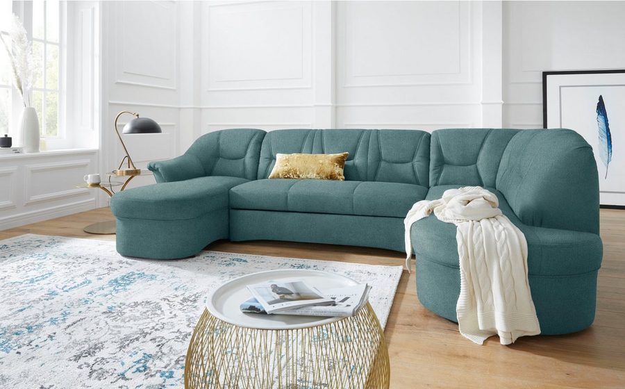DOMO collection Wohnlandschaft SARAFINA 295x83x180 cm, auch mit Federkern für mehr Sitzkomfort!, whlw. mit Bettfunktion, elegantes Design, U-Form