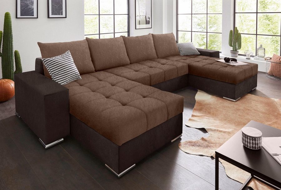 COLLECTION AB Wohnlandschaft Josy XL U-Form, Breite: 313 cm, Liegefl. 137x266 cm, Schlaffunktion, Bettkasten & 2 Zierkissen, Federkern