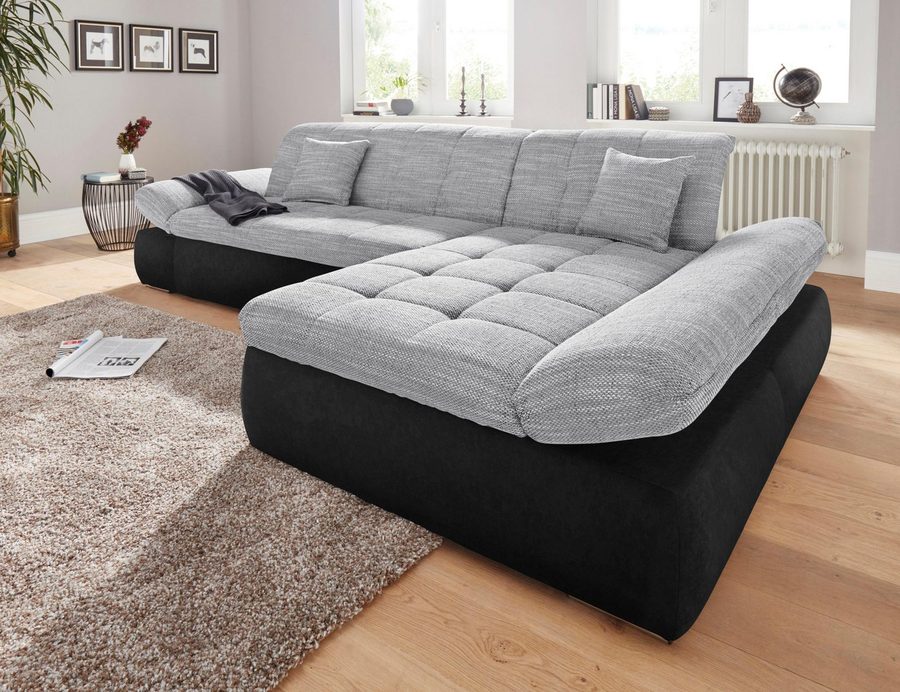 DOMO collection Ecksofa PB MORIC wahlweise mit Bettfunktion + Armteilverstellung, L-Form, im XXL-Format, B/T/H:300/172/80 cm, feine Steppung