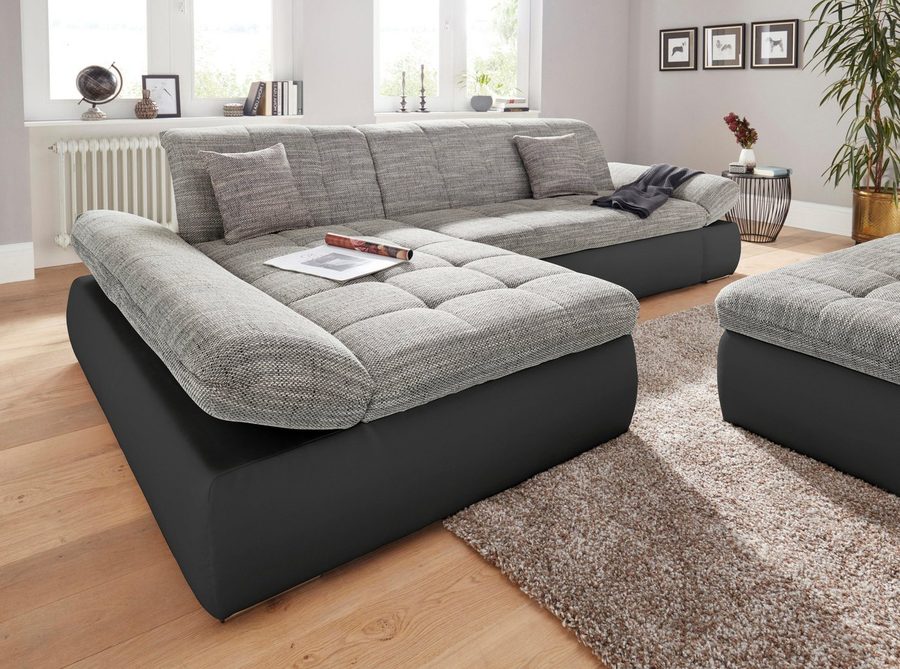 DOMO collection Ecksofa PB MORIC wahlweise mit Bettfunktion + Armteilverstellung, L-Form, im XXL-Format, B/T/H:300/172/80 cm, feine Steppung