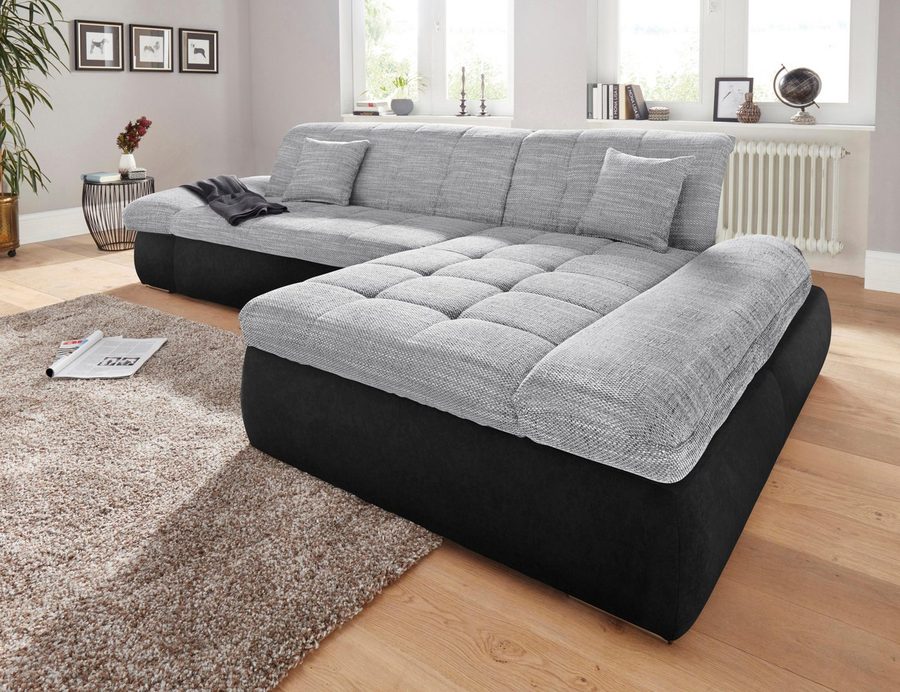 DOMO collection Ecksofa PB MORIC wahlweise mit Bettfunktion + Armteilverstellung, L-Form, im XXL-Format, B/T/H:300/172/80 cm, feine Steppung