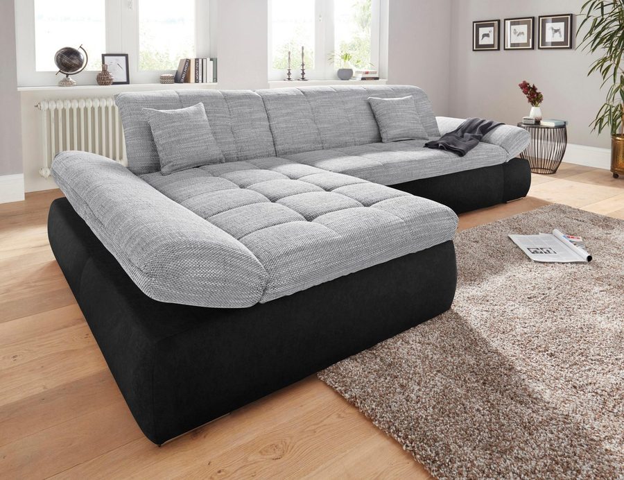 DOMO collection Ecksofa PB MORIC wahlweise mit Bettfunktion + Armteilverstellung, L-Form, im XXL-Format, B/T/H:300/172/80 cm, feine Steppung