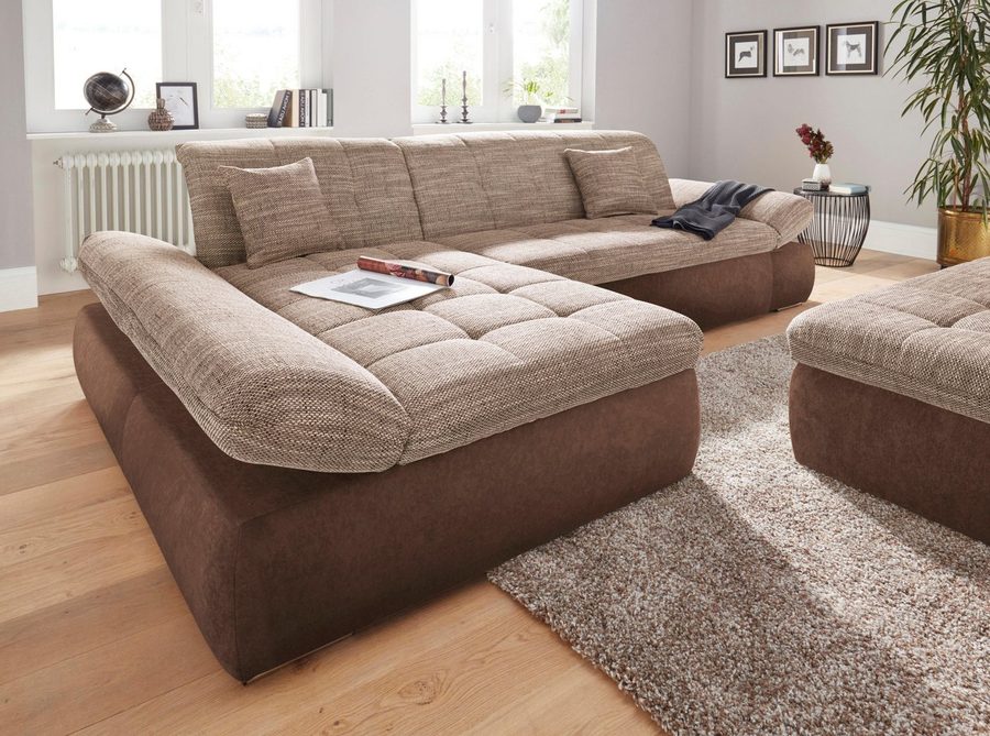 DOMO collection Ecksofa PB MORIC wahlweise mit Bettfunktion + Armteilverstellung, L-Form, im XXL-Format, B/T/H:300/172/80 cm, feine Steppung