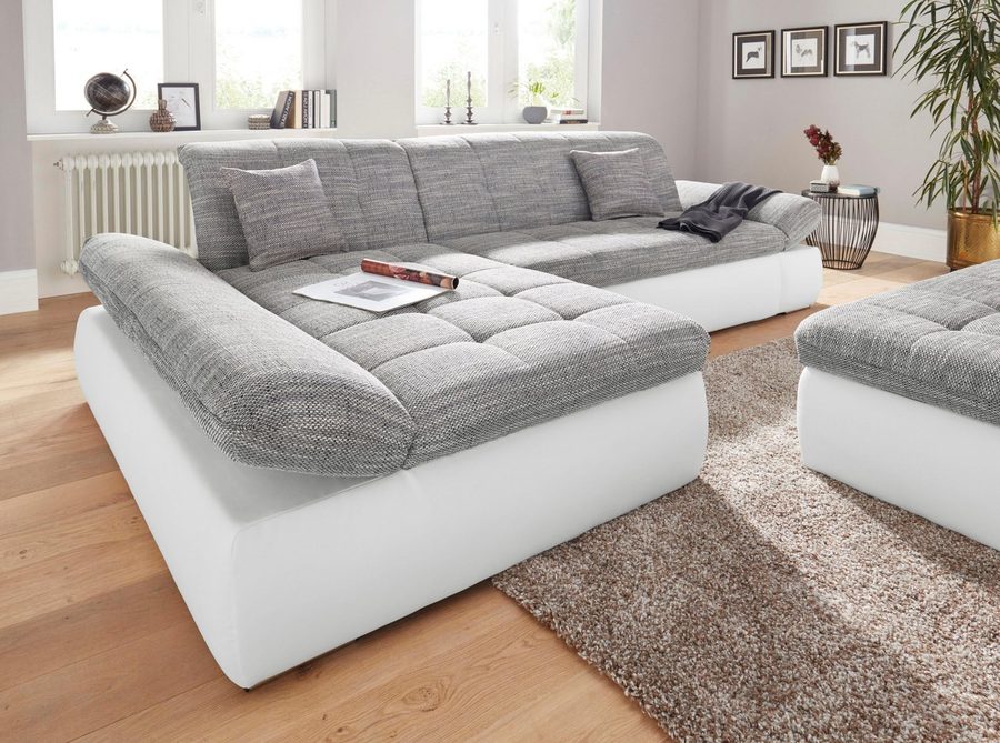 DOMO collection Ecksofa PB MORIC wahlweise mit Bettfunktion + Armteilverstellung, L-Form, im XXL-Format, B/T/H:300/172/80 cm, feine Steppung