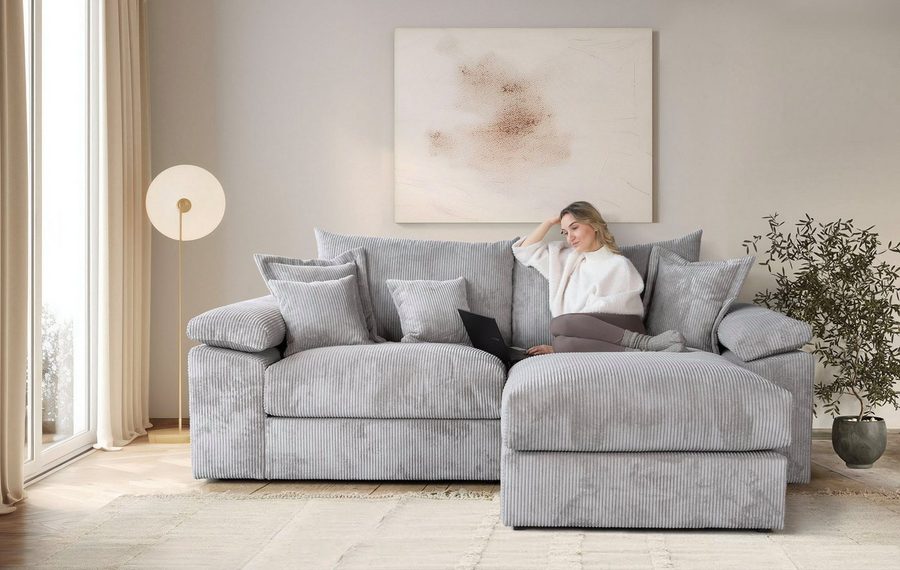 OTTO home Ecksofa Soft&Cosy XL L-Form, B: 246 cm - OTTO. Verlässliche Qualität., Mega-Sofa, Cord oder Chenille-Struktur, mit Federkern & 4 Zierkissen