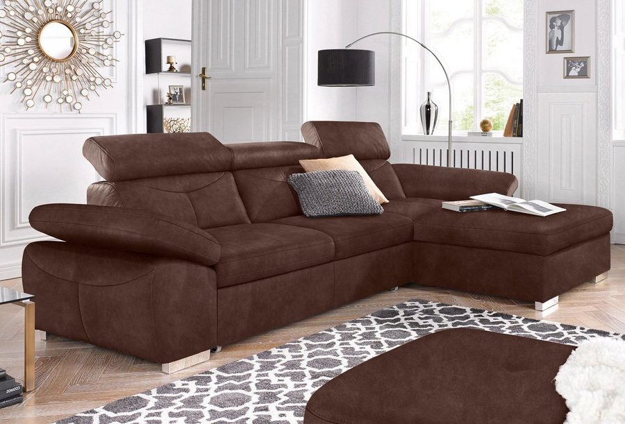 exxpo - sofa fashion Ecksofa Spring, super bequem, mit Armteil- und Kopfteilfunktion, mit Bettfunktion & Bettkasten, Luxus-Microfaser +Simply Clean!
