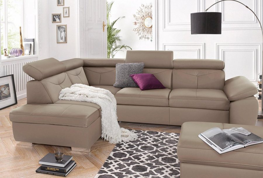 exxpo - sofa fashion Ecksofa Spring, super bequem und komfortabel mit Armteil- und Kopfteilfunktion, wahlweise mit Bettfunktion und Bettkasten, L-Form