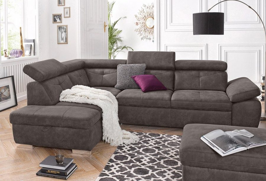 exxpo - sofa fashion Ecksofa Spring, super bequem und komfortabel mit Armteil- und Kopfteilfunktion, mit Bettfunktion & Bettkasten, Luxus-Microfaser +Simply Clean!
