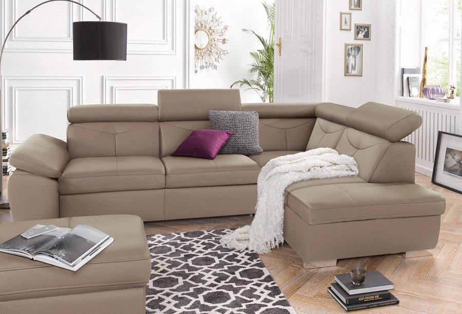 exxpo - sofa fashion Ecksofa Spring, super bequem und komfortabel mit Armteil- und Kopfteilfunktion, wahlweise mit Bettfunktion und Bettkasten, L-Form