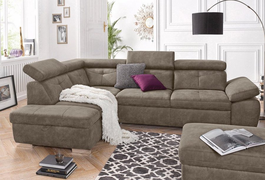 exxpo - sofa fashion Ecksofa Spring, super bequem und komfortabel mit Armteil- und Kopfteilfunktion, mit Bettfunktion & Bettkasten, Luxus-Microfaser +Simply Clean!