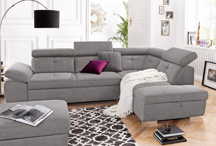 exxpo - sofa fashion Ecksofa Spring, super bequem und komfortabel mit Armteil- und Kopfteilfunktion, wahlweise mit Bettfunktion und Bettkasten, L-Form
