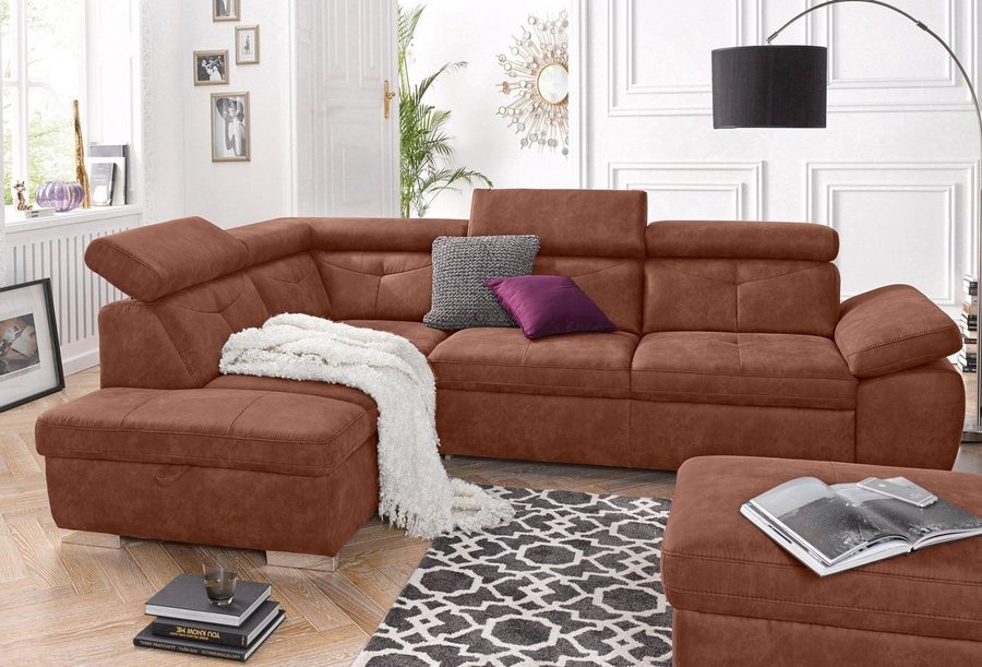 exxpo - sofa fashion Ecksofa Spring, super bequem und komfortabel mit Armteil- und Kopfteilfunktion, mit Bettfunktion & Bettkasten, Luxus-Microfaser +Simply Clean!