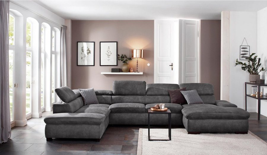 OTTO home Wohnlandschaft Alberto U-Form, B: 350 cm, mit Kopfteilverstellung, XXL-Sofa, mit Schlaffunktion, Couch mit Lederoption