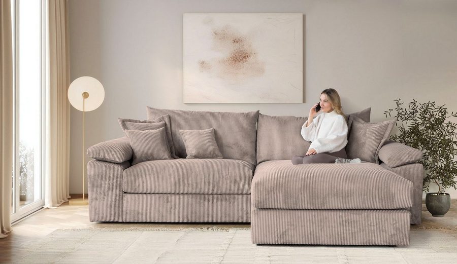 OTTO home Ecksofa Soft&Cosy XXL L-Form, B: 303 cm - OTTO. Verlässliche Qualität., Mega-Sofa, Cord oder Chenille-Struktur, mit Federkern & 4 Zierkissen
