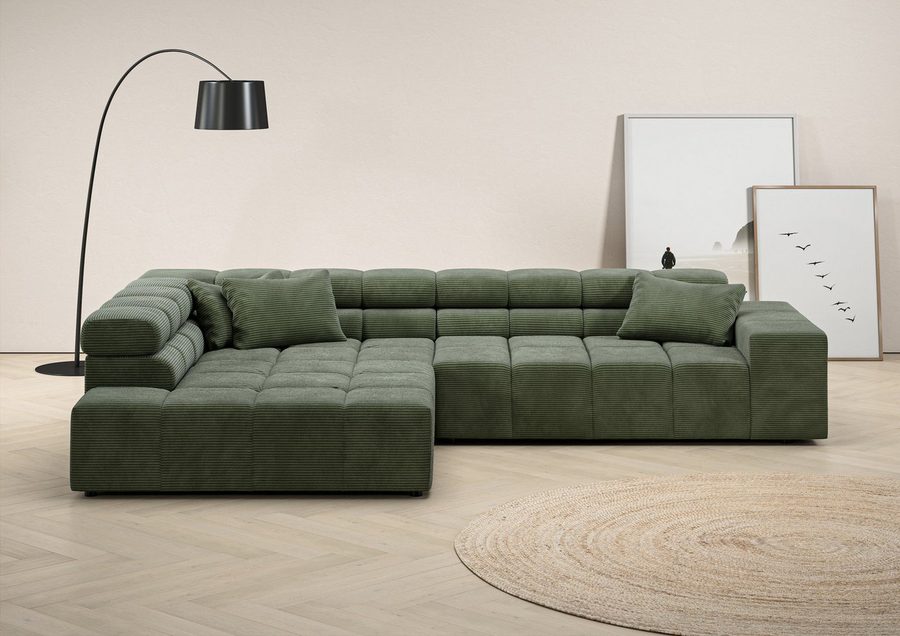 Home affaire Ecksofa Ancona, Ecksofa, incl. Kopfteilverstellung, Breite 319 cm, L-Form, wahlweise motorische Sitztiefenverstellung, auch in Cord + Easy Care