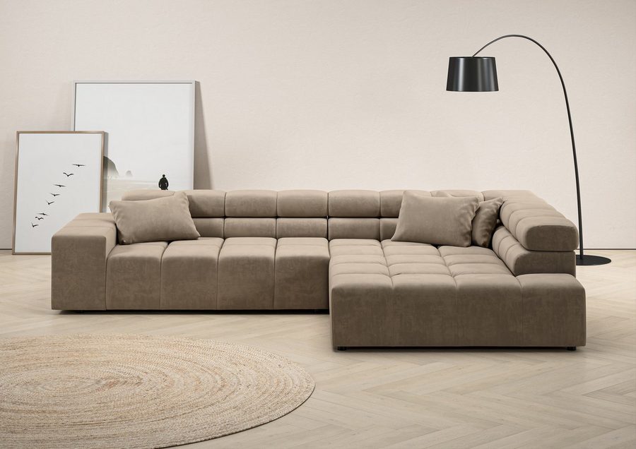 Home affaire Ecksofa Ancona, Ecksofa, incl. Kopfteilverstellung, Breite 319 cm, L-Form, wahlweise motorische Sitztiefenverstellung, auch in Cord + Easy Care