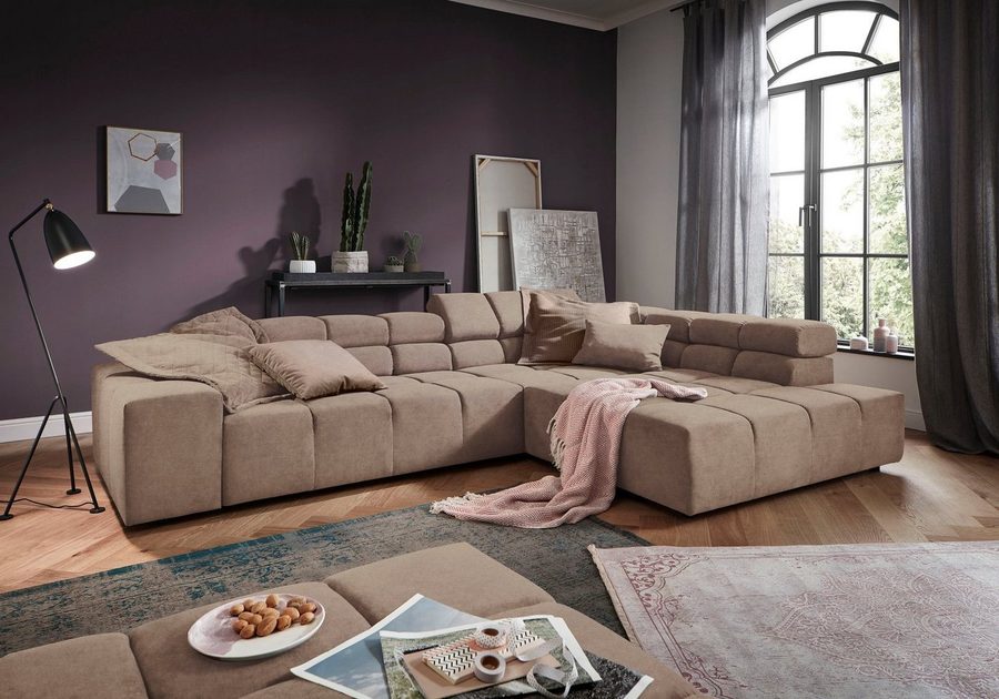Home affaire Ecksofa Ancona, Ecksofa, incl. Kopfteilverstellung, Breite 319 cm, L-Form, wahlweise motorische Sitztiefenverstellung, auch in Cord + Easy Care