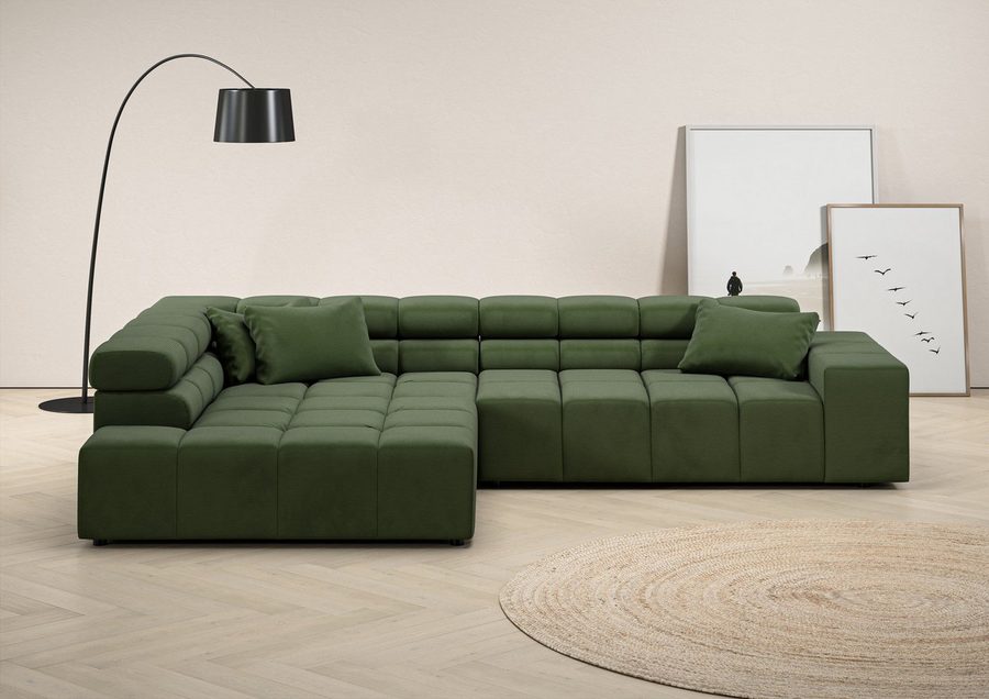 Home affaire Ecksofa Ancona, Ecksofa, incl. Kopfteilverstellung, Breite 319 cm, L-Form, wahlweise motorische Sitztiefenverstellung, auch in Cord + Easy Care