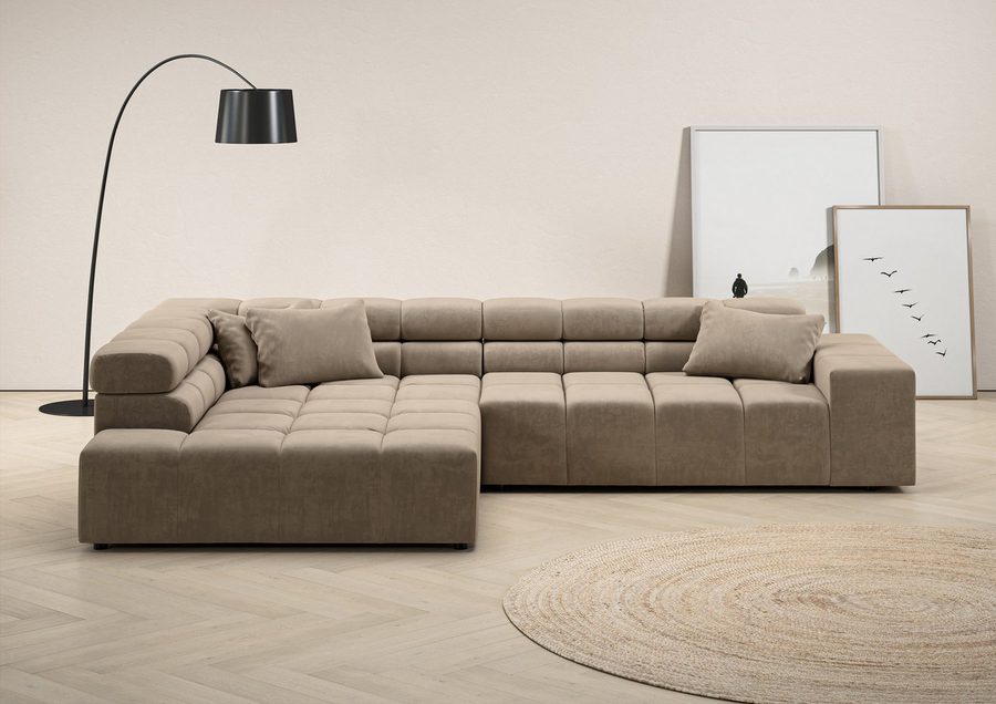 Home affaire Ecksofa Ancona, Ecksofa, incl. Kopfteilverstellung, Breite 319 cm, L-Form, wahlweise motorische Sitztiefenverstellung, auch in Cord + Easy Care