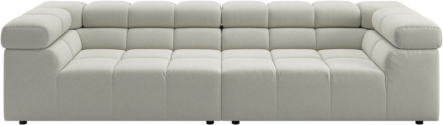 Home affaire Big-Sofa Ancona modern, elegant, bequem, viel Platz, B/T/H: 290/110/70 cm, auffällige Steppung, inkl. 2 Zierkissen und verstellbaren Kopfstützen