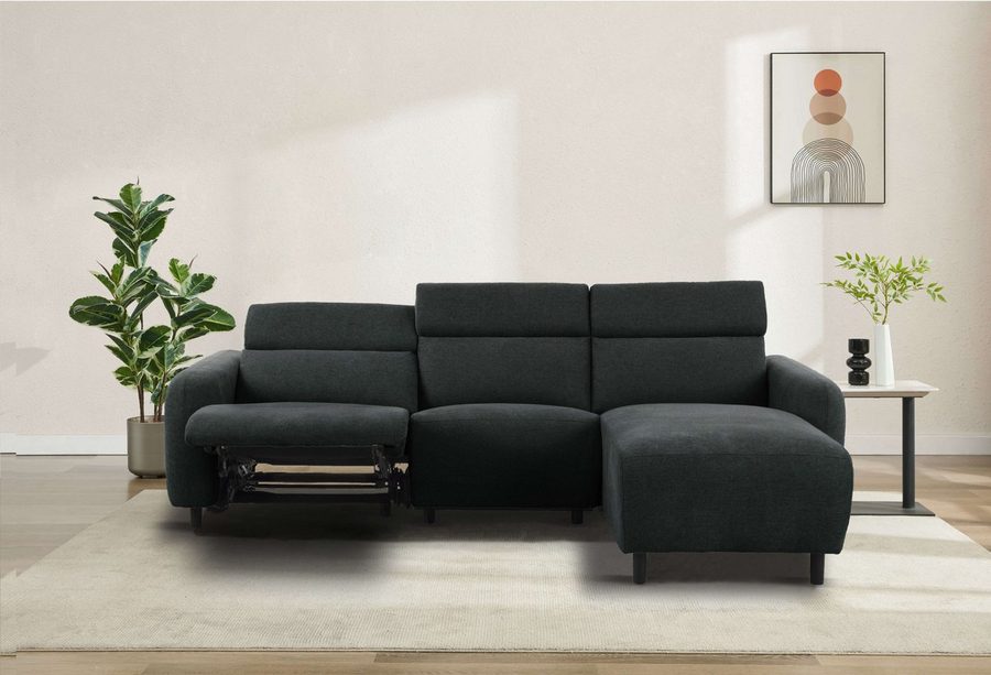 OTTO home Ecksofa SKAANE Struktur, L-Form, 274 cm, manuelle/elektrische Relaxfunktion, rundes Design, Kopfteilverstellung, Federkernpolsterung