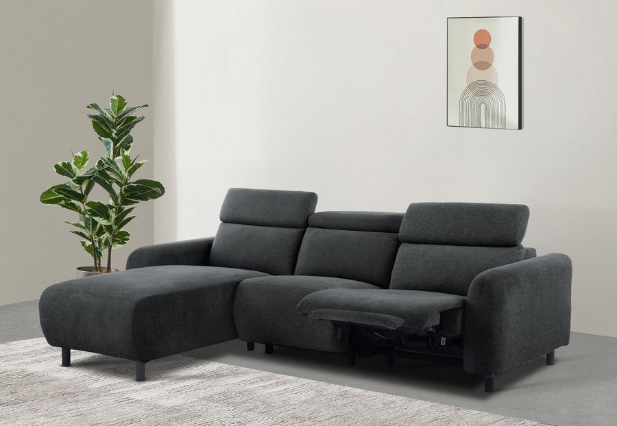 OTTO home Ecksofa SKAANE Struktur, L-Form, 274 cm, manuelle/elektrische Relaxfunktion, rundes Design, Kopfteilverstellung, Federkernpolsterung