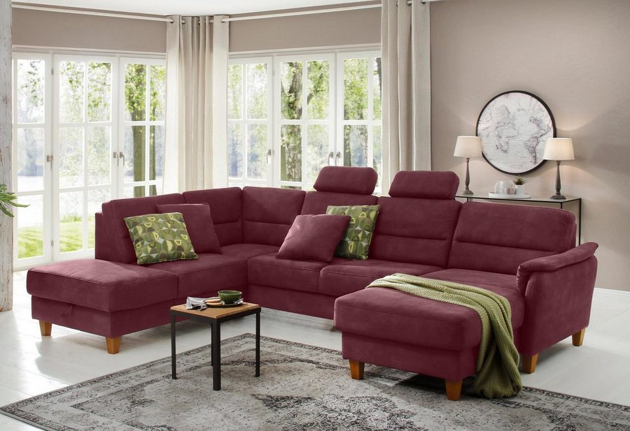 Home affaire Wohnlandschaft Palmera U-Form, B: 308 cm, große Stoff + Leder Auswahl, mit Schlaffunktion, optional Bettkasten, Federkern, XXL-Wohnlandschaft