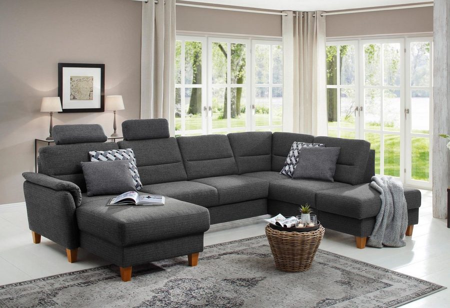 Home affaire Wohnlandschaft Palmera U-Form, B: 308 cm, große Stoff + Leder Auswahl, optional Schlaffunktion & Bettkasten, Federkern, XXL-Wohnlandschaft