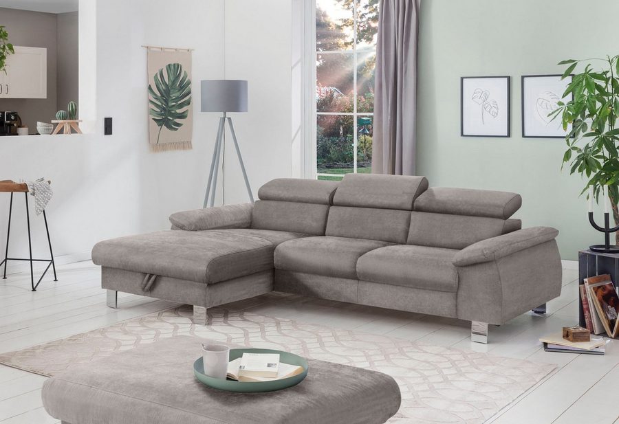 COTTA Ecksofa Komaris L-Form, B: 244 cm, mit Kopfteilverstellung, optional Schlaffunktion, Bettkasten & Licht