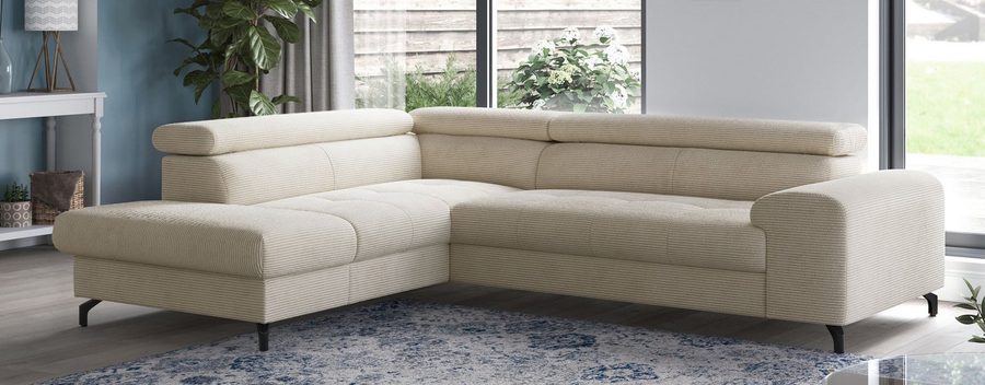 COTTA Ecksofa Aura L-Form, B: 260 cm, inkl. Schlaffunktion, auch in Cord, Kopfteile, extra Bettkasten, Fußhöhe 12cm, Liegefläche 176x123cm