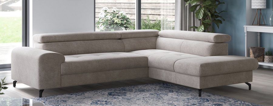 COTTA Ecksofa Aura L-Form, B: 260 cm, inkl. Schlaffunktion, auch in Cord, Kopfteile, extra Bettkasten, Fußhöhe 12cm, Liegefläche 176x123cm