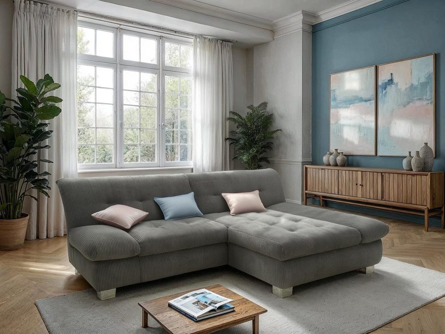 DOMO collection Ecksofa 100031 234x157 cm, kompakt, komfortabel & bequem, L-Form, whlw. mit Bettfunktion und Armteilverstellung