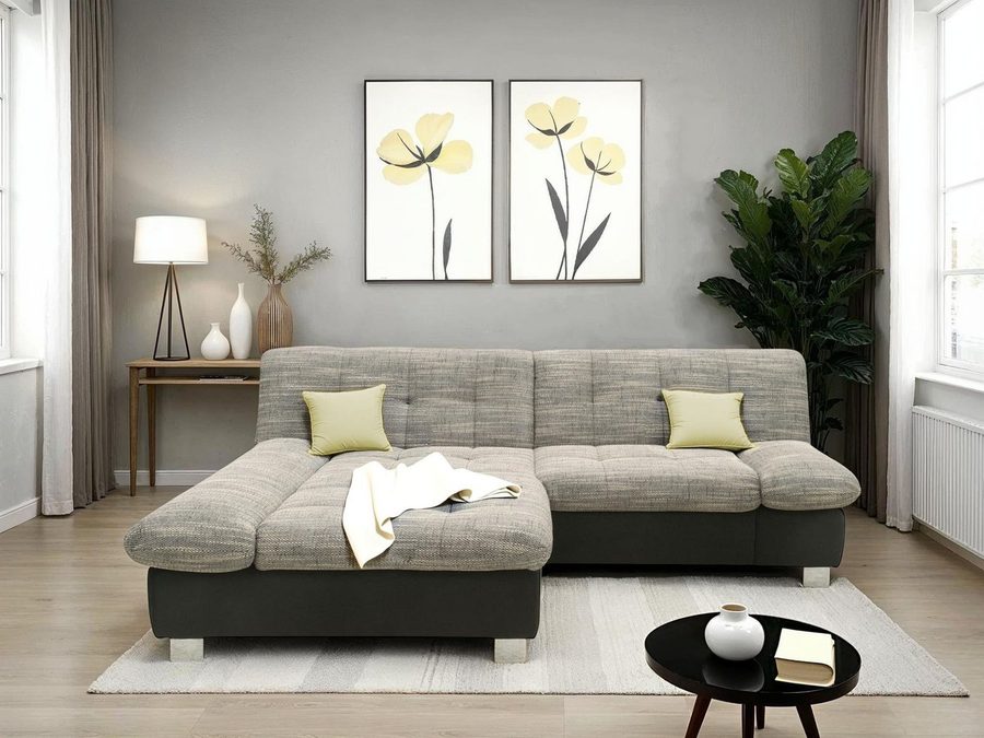 DOMO collection Ecksofa 100031 234x157 cm, kompakt, komfortabel & bequem, L-Form, whlw. mit Bettfunktion und Armteilverstellung