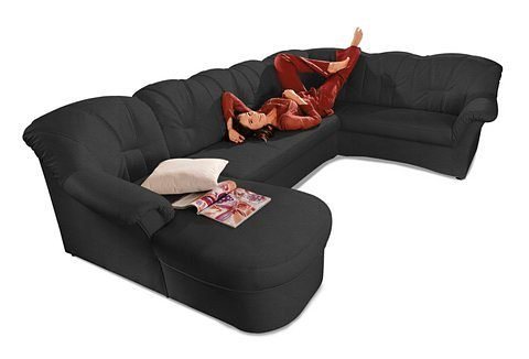 DOMO collection Wohnlandschaft Papenburg, zeitlose Rückensteppung, bequem, U-Form, Breite 297cm, in großer Farbvielfalt, wahlweise mit Bettfunktion