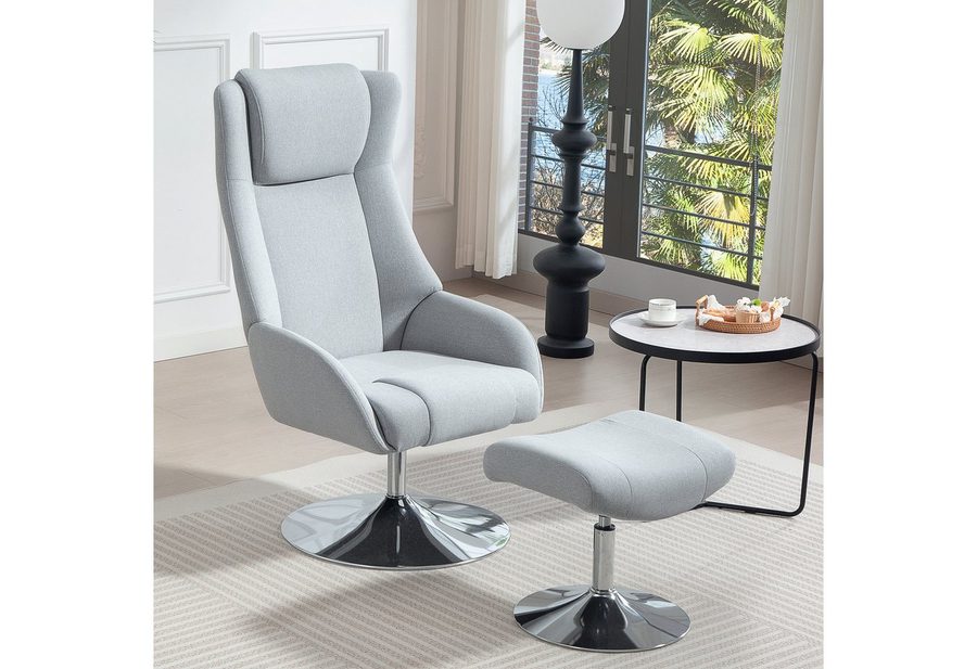 HOMCOM Relaxsessel Fernsehsessel 360°drehbar, hohe Rückenlehne, TV-Sessel Samtoptik (Loungesessel, 2-St., Armlehnstuhl), für Schlafzimmer, Wohnzimmer, Grau von HOMCOM