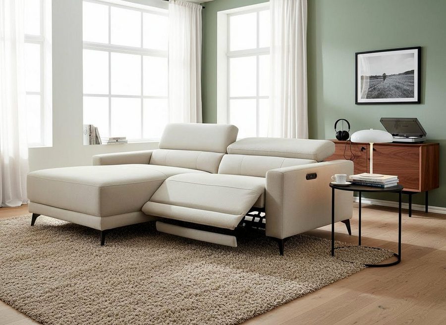OTTO home Ecksofa LEWII, L-Form, 213 cm - elektr. Relaxfunktion, mit USB A/C-Anschluss. Federkern, verstellbaren Kopfstützen, Webstoff