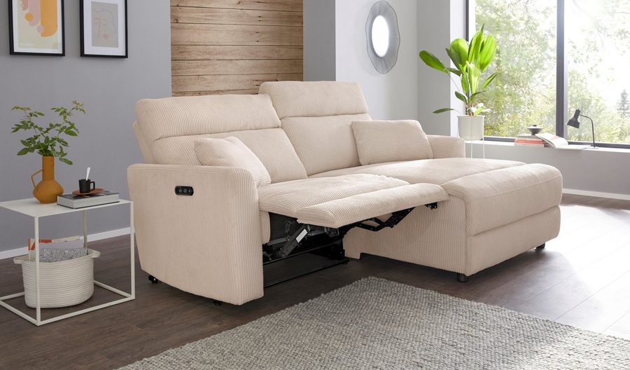 OTTO home Ecksofa JENNA L-Form, 209cm - OTTO. Verlässliche Qualität., manuelle o. elektrische Relaxfunktion, USB A/C, weicher Sitz, Cord.