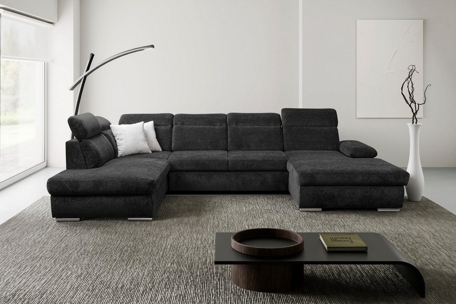 WERK2 Wohnlandschaft Cordoba 359 x 232 cm inkl. Bettfunktion, modern und bequem, viel Platz, Struktur weich, U-Form, XXL, Schlaffunktion, Bettkasten