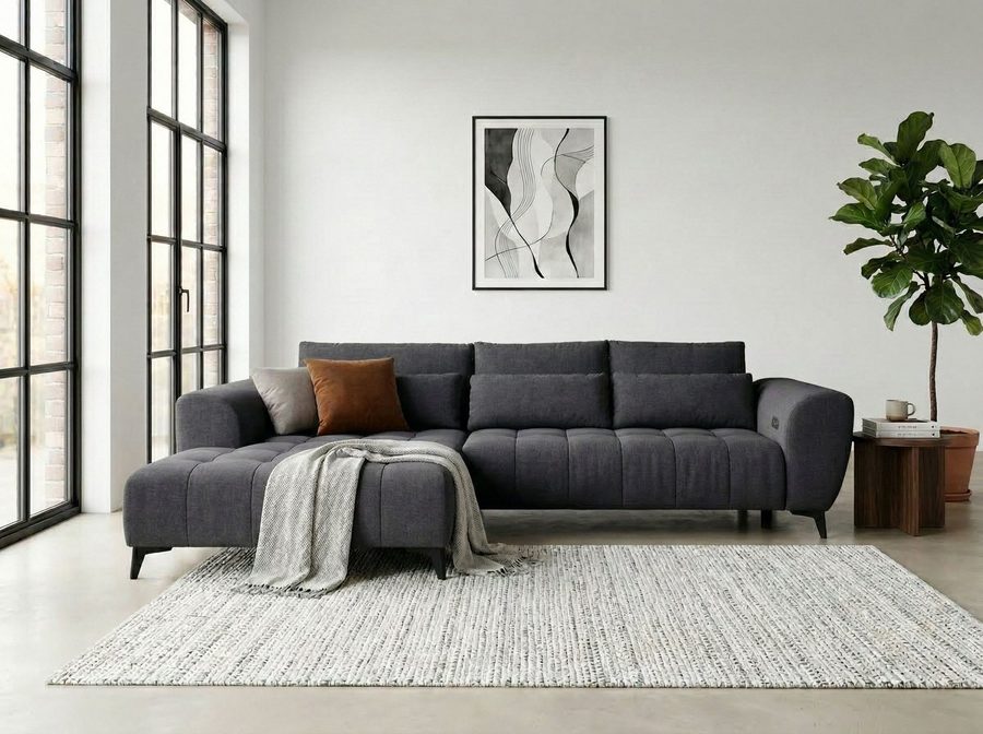 WERK2 Ecksofa Garay 287 x 220 cm elektr. Sitztiefenverstellung, bodenfrei, bequem, Luxus-Microfaser, L-Form, XXL, elektrische Sitztiefenverstellung