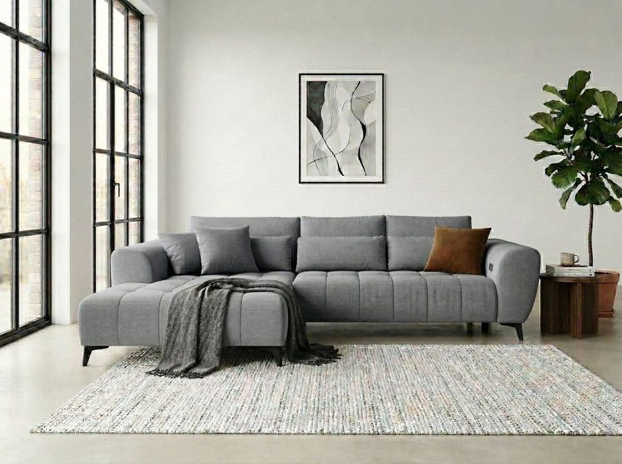 WERK2 Ecksofa Garay 287 x 220 cm elektr. Sitztiefenverstellung, bodenfrei, bequem, Luxus-Microfaser, L-Form, XXL, elektrische Sitztiefenverstellung