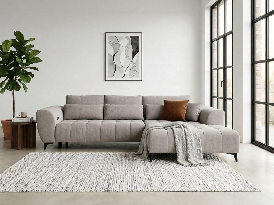 WERK2 Ecksofa Garay 287 x 220 cm elektr. Sitztiefenverstellung, bodenfrei, bequem, Luxus-Microfaser, L-Form, XXL, elektrische Sitztiefenverstellung