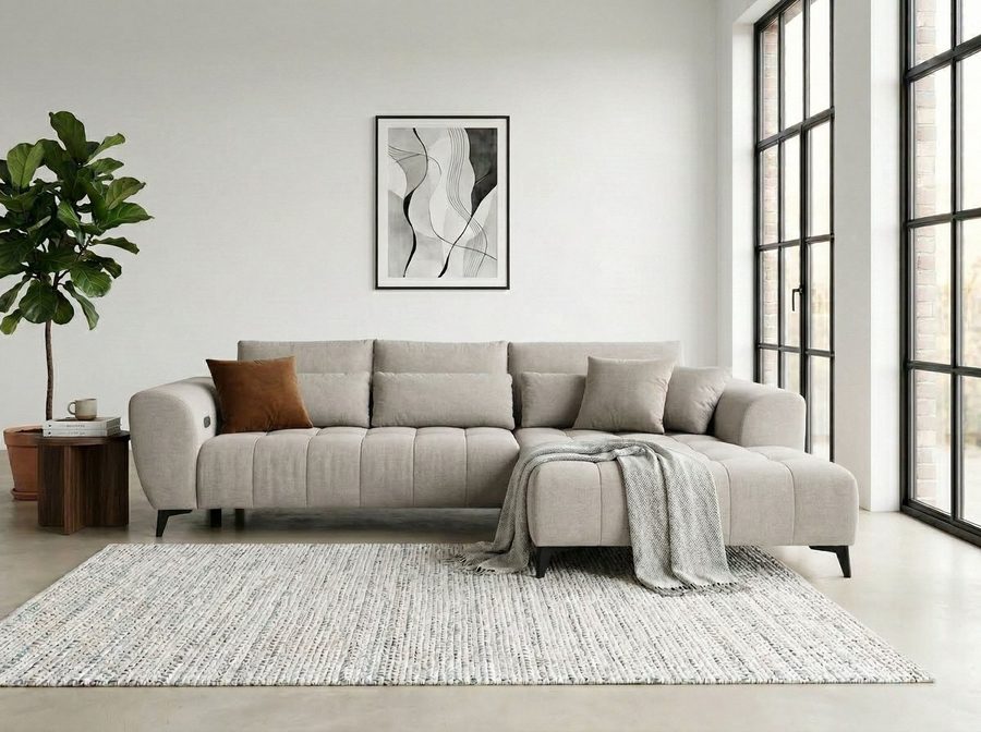 WERK2 Ecksofa Garay 287 x 220 cm elektr. Sitztiefenverstellung, bodenfrei, bequem, Luxus-Microfaser, L-Form, XXL, elektrische Sitztiefenverstellung