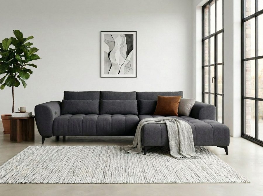 WERK2 Ecksofa Garay 287 x 220 cm elektr. Sitztiefenverstellung, bodenfrei, bequem, Luxus-Microfaser, L-Form, XXL, elektrische Sitztiefenverstellung