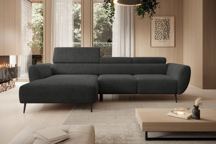WERK2 Ecksofa Alisson 277 x 174 cm modern & bequem, bodenfrei, Multifunktionen, Cord, L-Form, XXL, elektrische Sitztiefenverstellung, Schlaffunktion