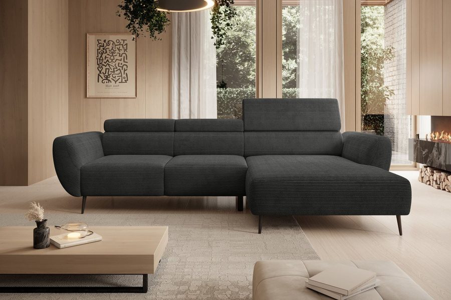 WERK2 Ecksofa Alisson 277 x 174 cm modern & bequem, bodenfrei, Multifunktionen, Cord, L-Form, XXL, elektrische Sitztiefenverstellung, Schlaffunktion