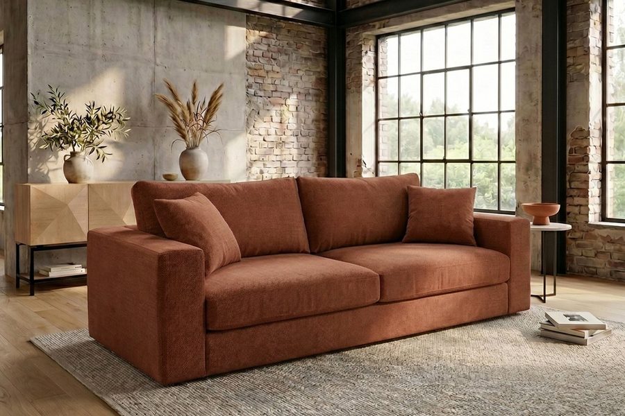 KAWOLA 3-Sitzer AMINA Stoff Couch - Gemütlichkeit - Wohnzimmer Sofa - 3 Sitzer, Modernes Sofa für Drei, hochwertiger Bezug, toller Sitzkomfort